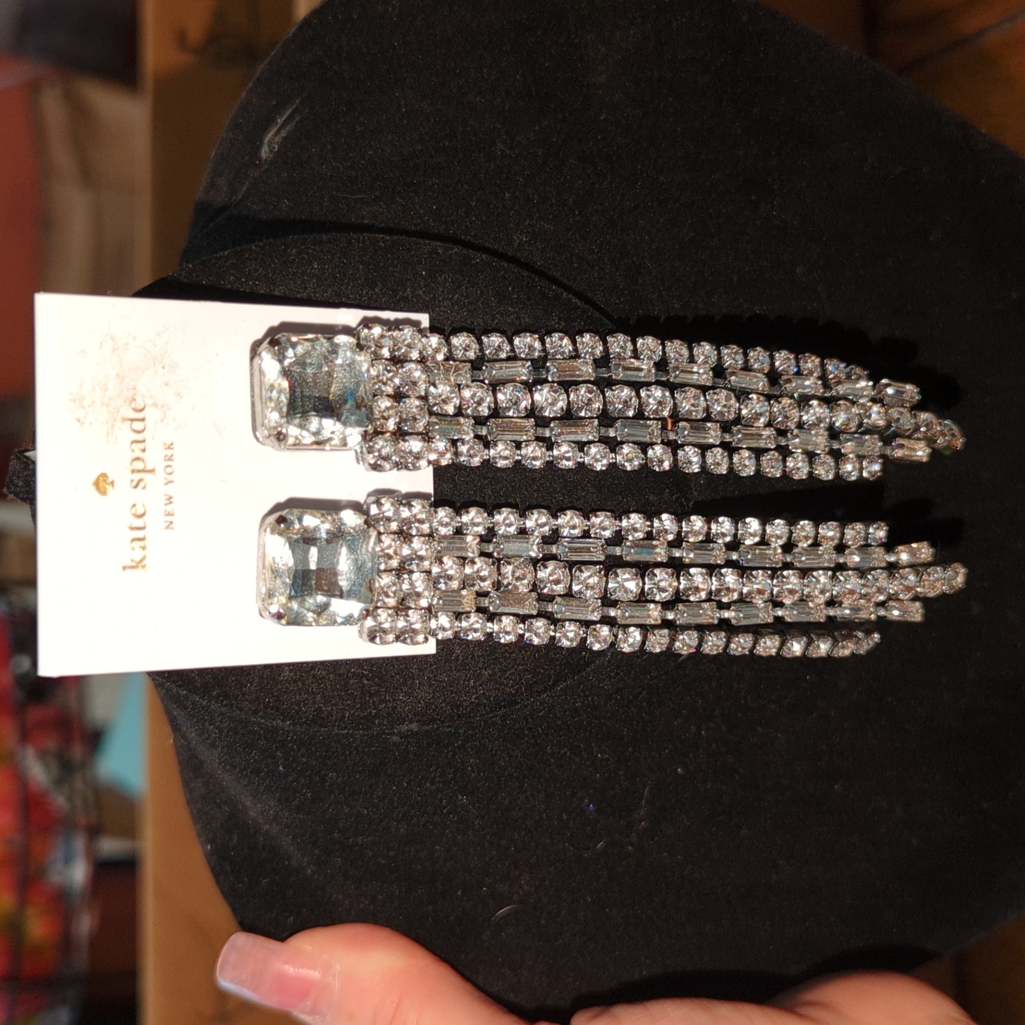 Nwot 6 Kate Spade Glitzville Chain Fringe Blue Post Earrings 55$